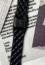 Women's British-Style Plaid Leather Vintage Square Quartz Watch