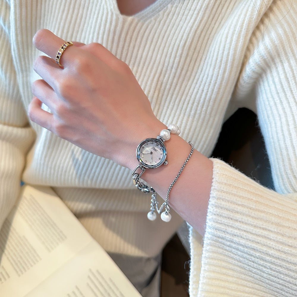 Women's Cool-Style Pearl Small-Dial Bracelet Quartz Watch