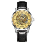 GESMART Men's Gold Tone Steel Band Skeleton Hand Winding Mechanical Watch Fashion Trendy