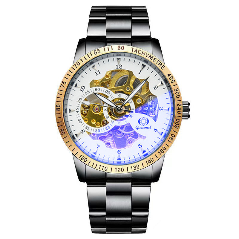 GESMART Men's Automatic Mechanical Watch Black Iridescent Dial Full Gold Tone Business Fashion