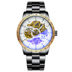 GESMART Men's Automatic Mechanical Watch Black Iridescent Dial Full Gold Tone Business Fashion