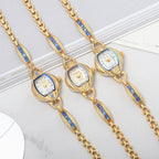 HAIDA Ladies Manual Wind Mechanical Watch Gold-Plated Blue Glass Crystal Fashion