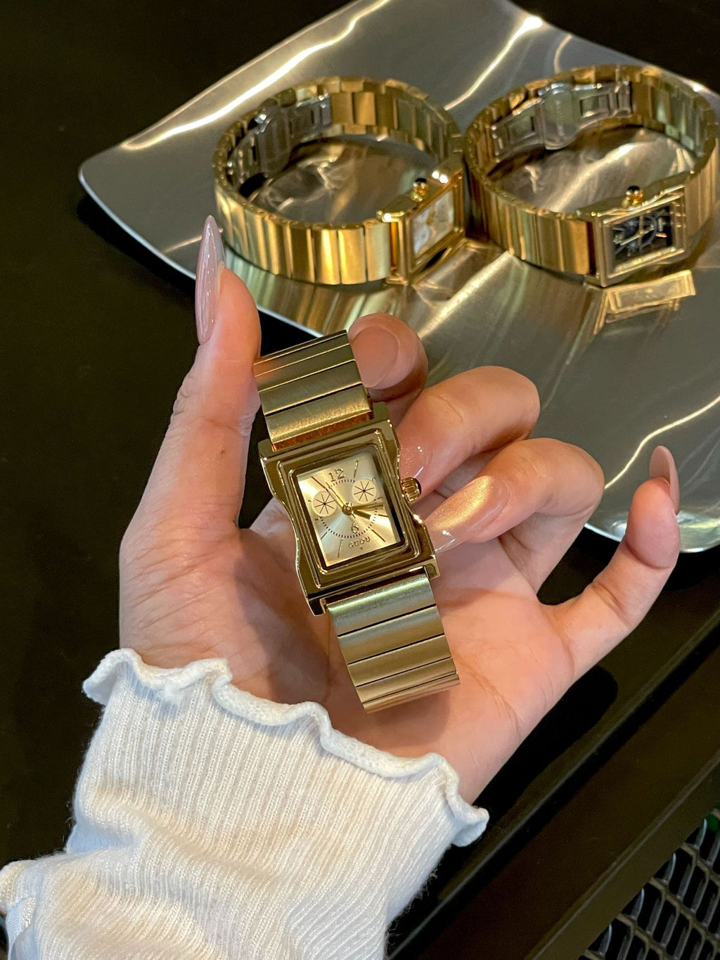 Women's Gold Steel-Band Small Square Vintage Quartz Watch