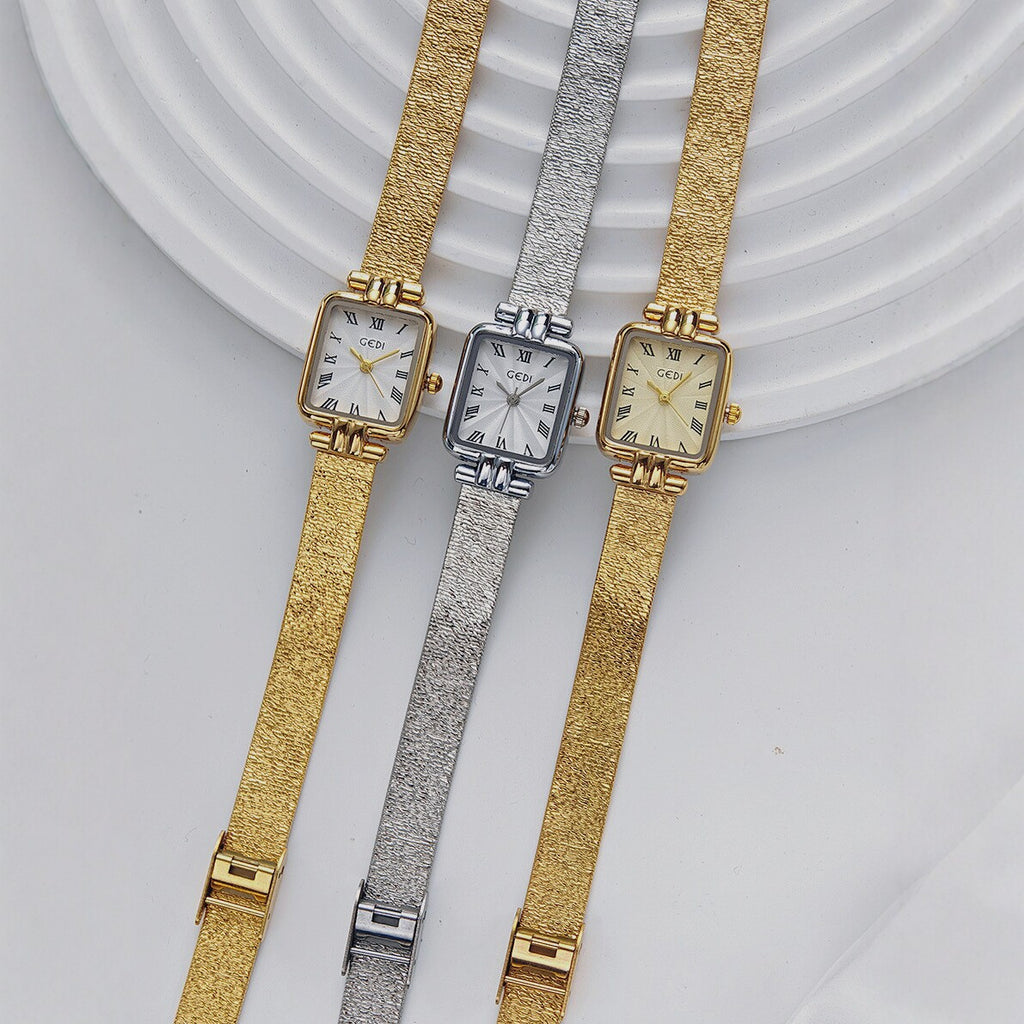 Women's Square Small Gold-Tone Vintage Quartz Watch