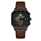 GESMART Men's Square Large Dial Quartz Watch Leather Band Stylish Low Key Personality Design