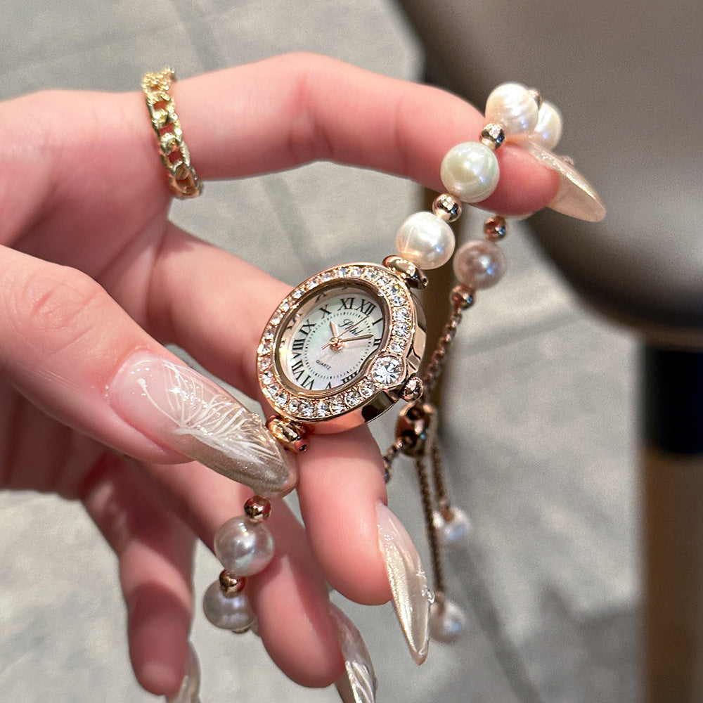 Women's Pull-Cord Pearl Bracelet Quartz Watch