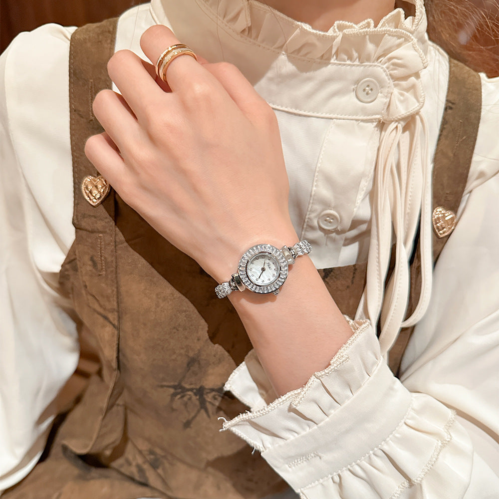 Women's Pearl Rhinestone Bracelet Quartz Watch