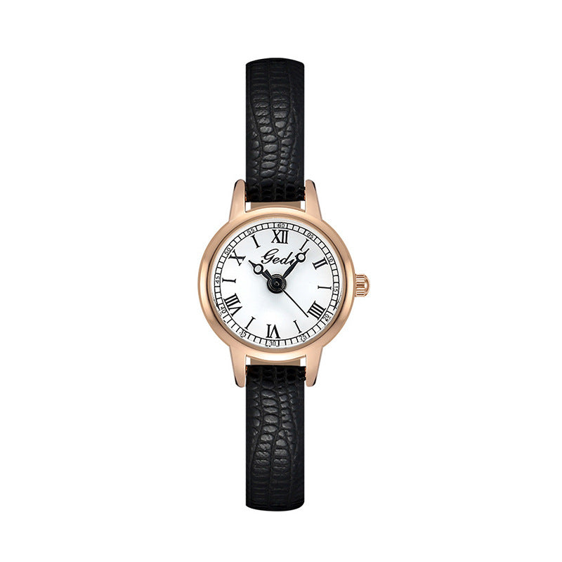 GESMART 2023 New Ladies Vintage Roman Numeral Dial Leather Band Small Watch Retro Women's Quartz Wristwatch