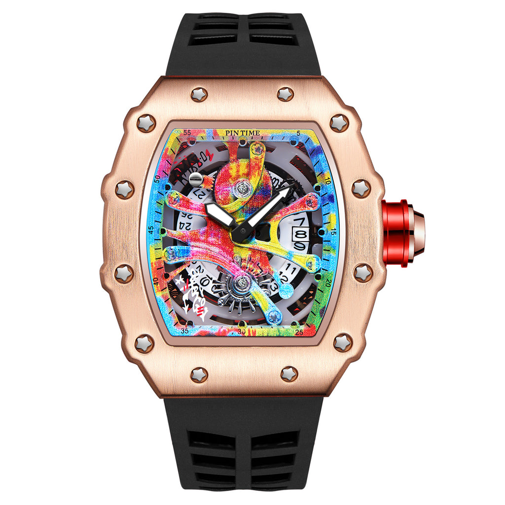 GESMART Men's Skeleton Graffiti Style Quartz Watch Fashion Trendy Premium Water Resistant