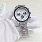 Men's 40mm Speedmaster Style Quartz Watch Steel Case VK63 Movement Mineral Glass
