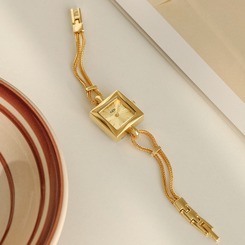 GESMART Women's Small Square Bracelet Quartz Watch Minimalist Niche Design Vintage Style