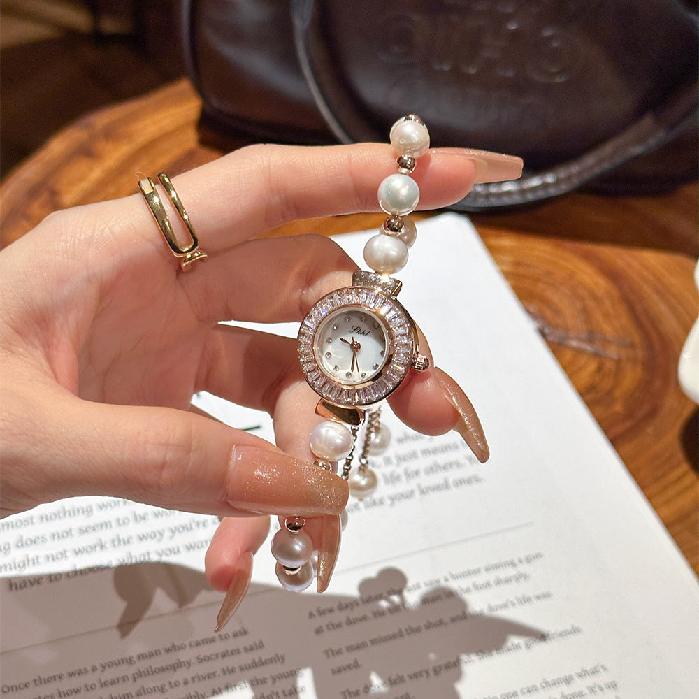 Women's Pearl Rhinestone Bracelet Quartz Watch