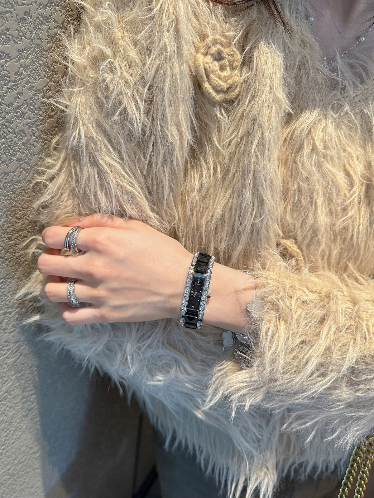 Women's Rhinestone Ceramic Small Square Quartz Watch