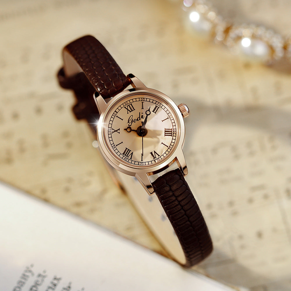 GESMART 2023 New Ladies Vintage Roman Numeral Dial Leather Band Small Watch Retro Women's Quartz Wristwatch
