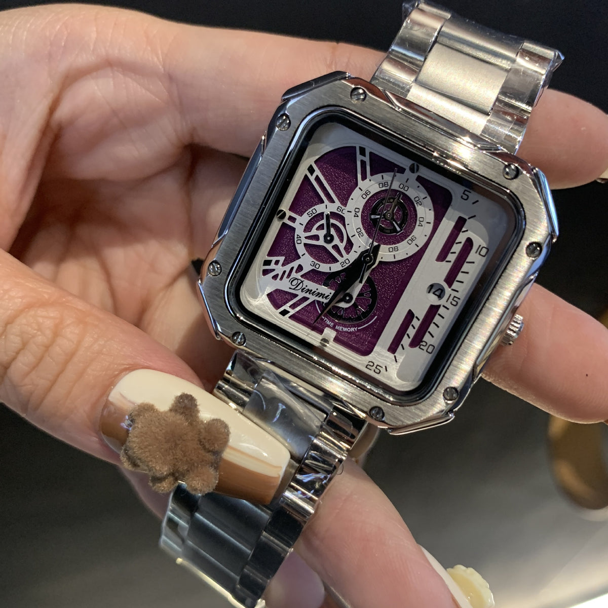 Unisex Couple Square Dial Watch with Steel Bracelet