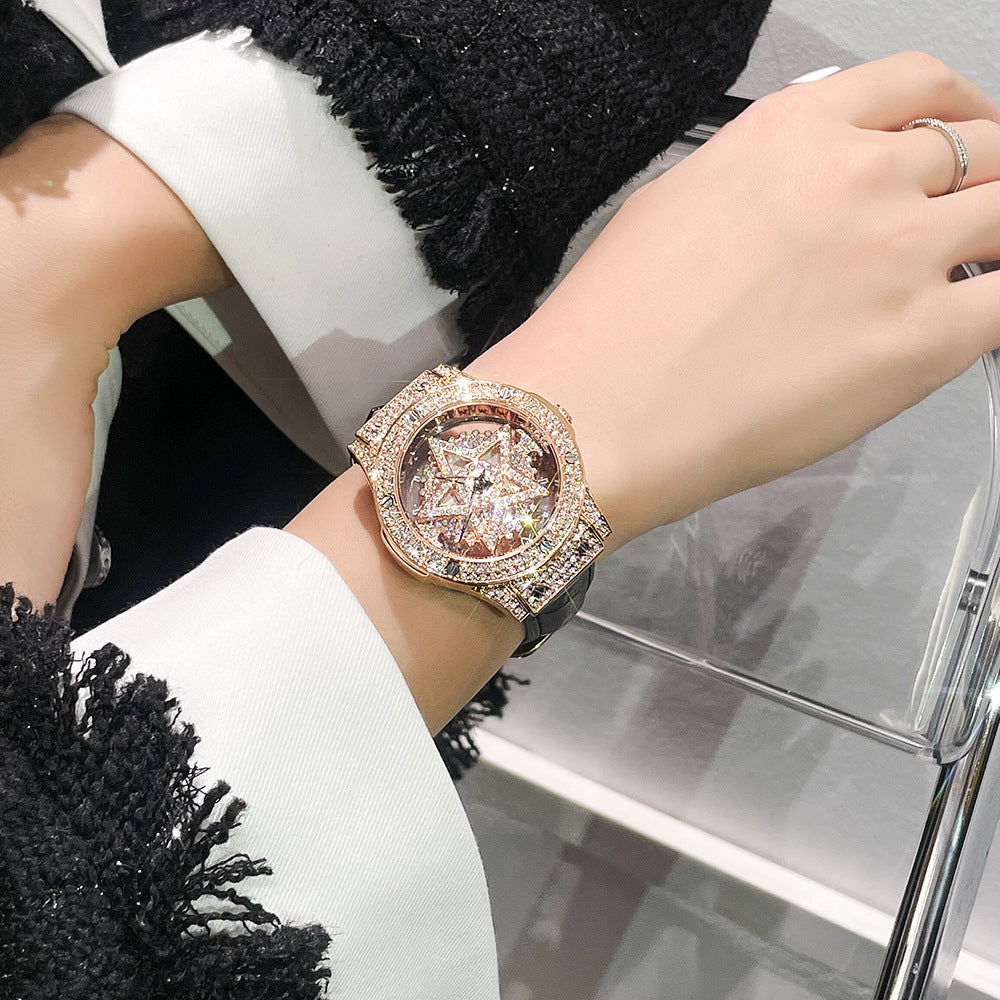 Women's Rotating Pentagram Rhinestone Watch