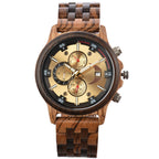 Men's Sandalwood Wooden Three-Eye Multi-Function Quartz Watch