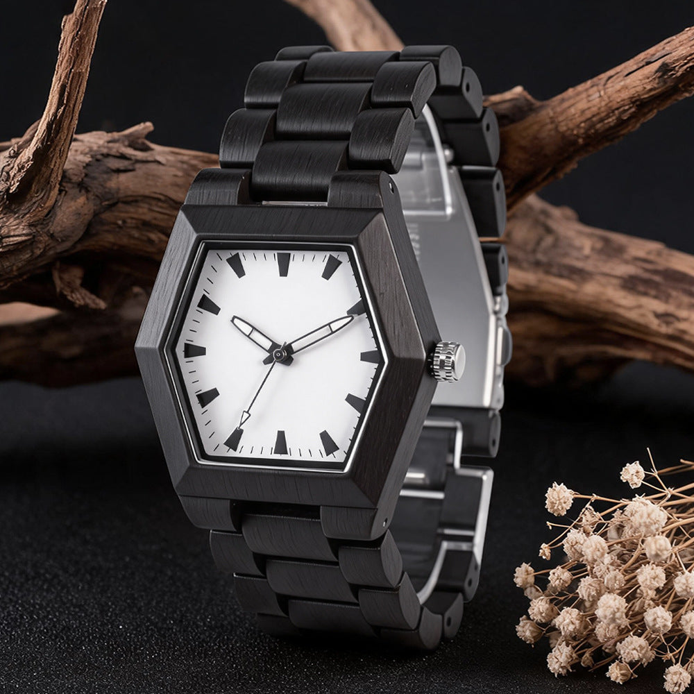 Men's Irregular Wooden Quartz Watch, Japanese Movement