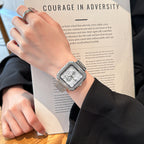 Unisex Couple Square Dial Watch with Steel Bracelet