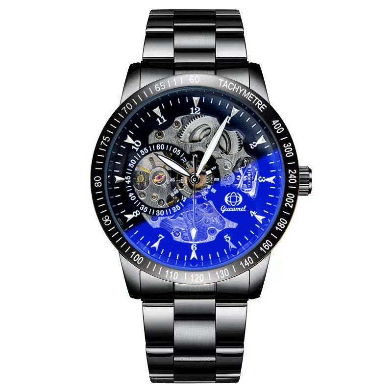 GESMART Men's Automatic Mechanical Watch Black Iridescent Dial Full Gold Tone Business Fashion