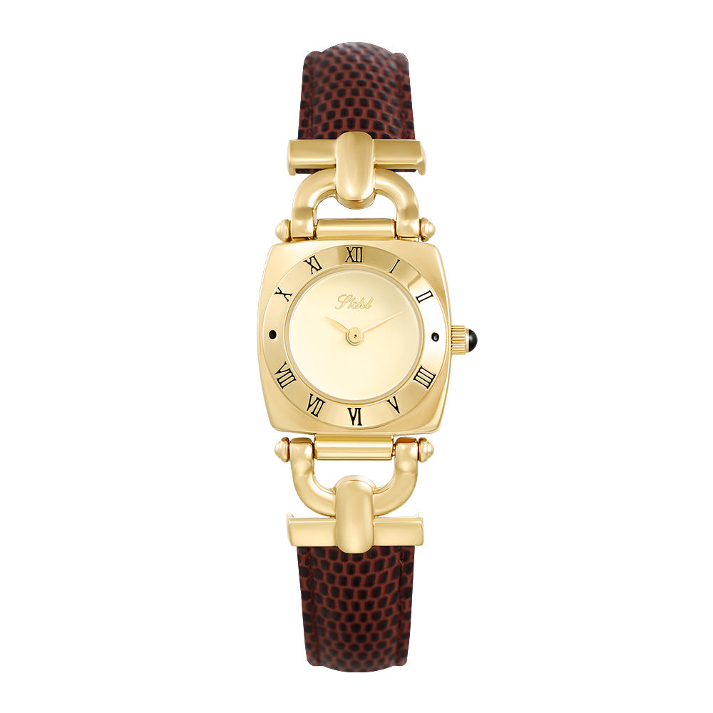 GESMART Women's Square Retro Quartz Watch Compact Leather Band Water Resistant Vintage Ladies Wristwatch