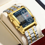 GESMART Men's Dual Movement Dual Display Square Digital Watch Multifunction Water Resistant Creative