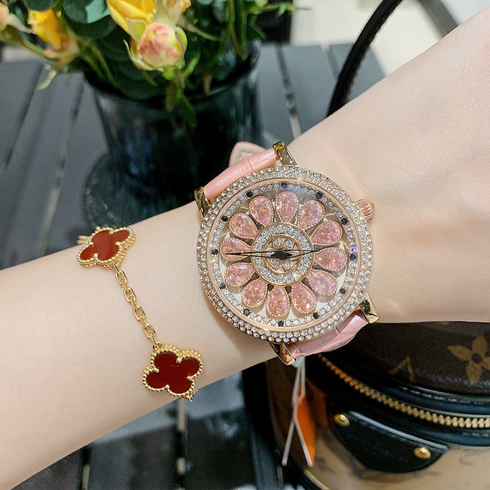 GESMART Women's Full Diamond Studded Luxury Leather Band Watch Fashion Trendy Ladies Wristwatch