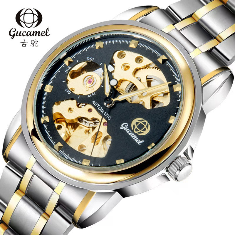 GESMART Men's Korean Style Double Sided Skeleton Automatic Mechanical Watch Business Fashion