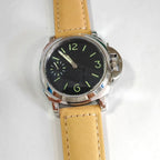 Men's 44mm Manual Wind Watch Sapphire Crystal Polished Steel Green Lume Dial