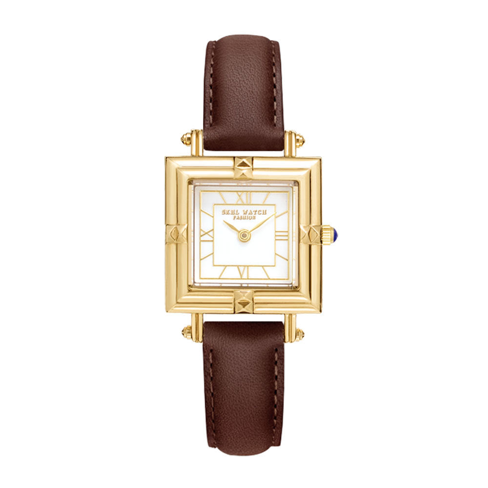 GESMART Women's Small Square Leather Band Watch Roman Numeral Scale Minimalist Retro Ladies Wristwatch
