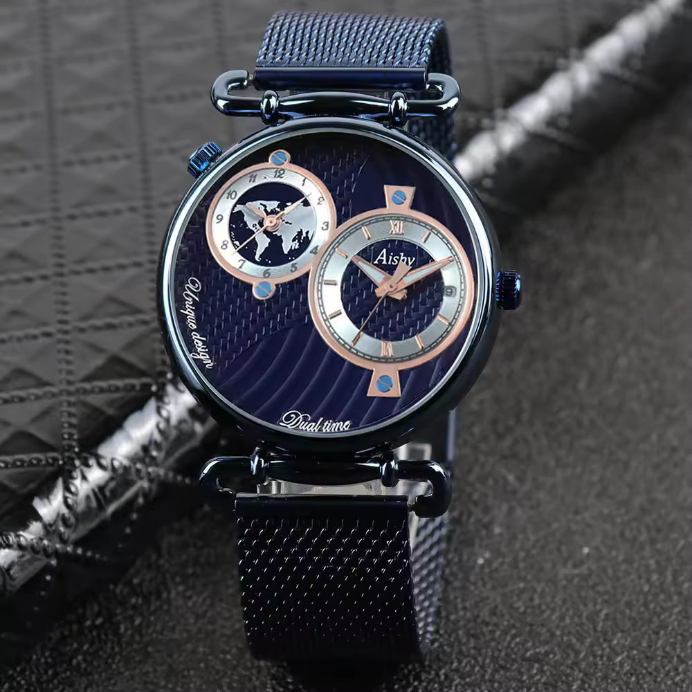 GESMART Men's Business Dual Time Zone Watch High Grade Water Resistant Wristwatch