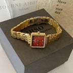Women's Square Gold-Tone Vintage Steel-Band Quartz Watch