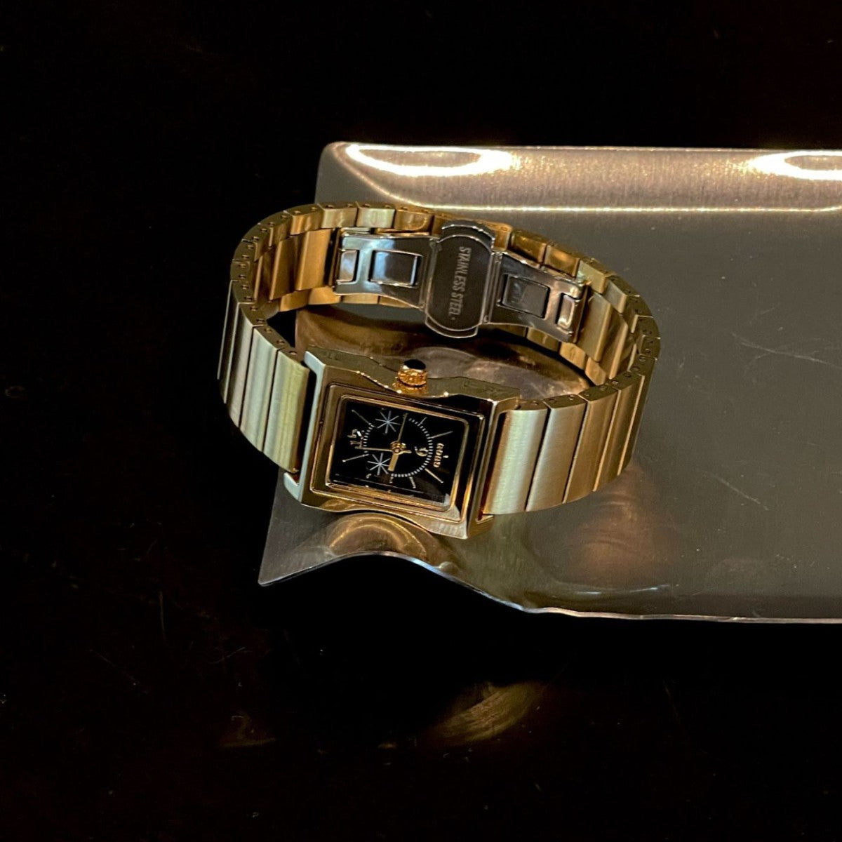 Women's Gold Steel-Band Small Square Vintage Quartz Watch