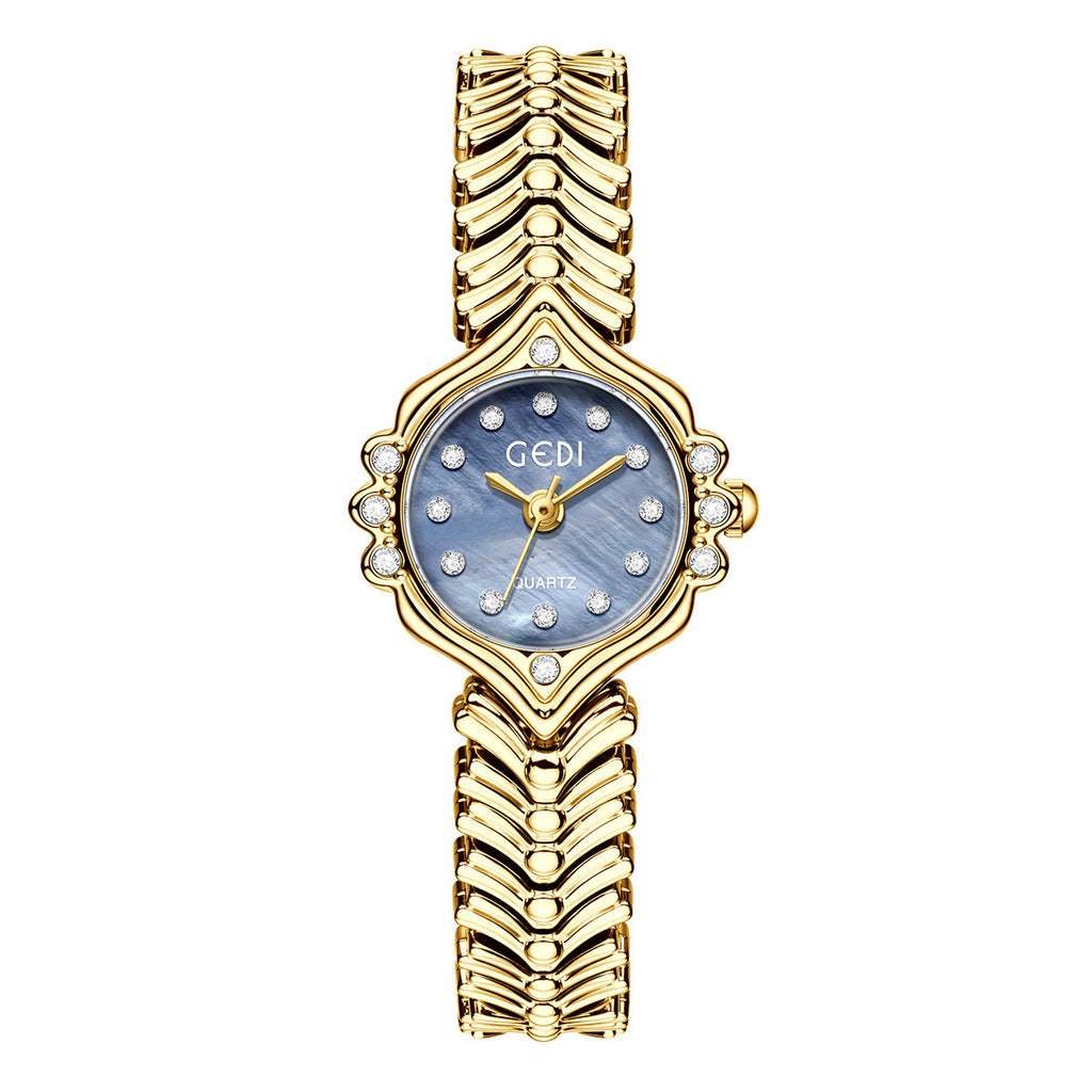 Women's Mother-of-Pearl Small-Dial Rhinestone Fishtail-Chain Quartz Watch