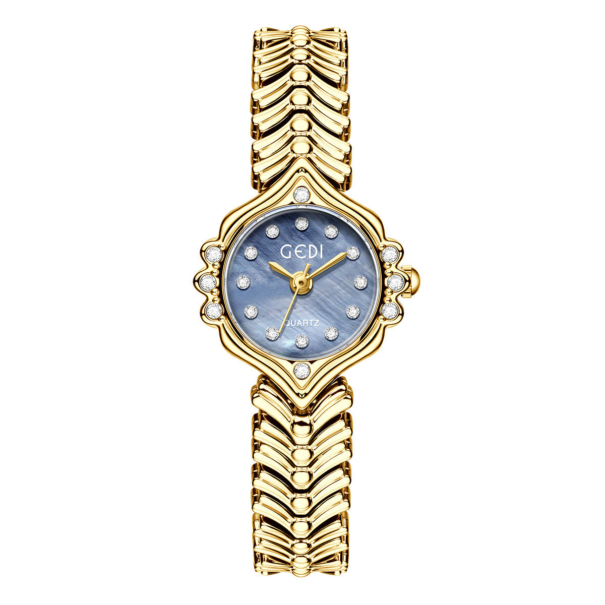 Women's Mother-of-Pearl Small-Dial Rhinestone Fishtail-Chain Quartz Watch