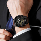 GESMART Men's Square Large Dial Quartz Watch Leather Band Stylish Low Key Personality Design