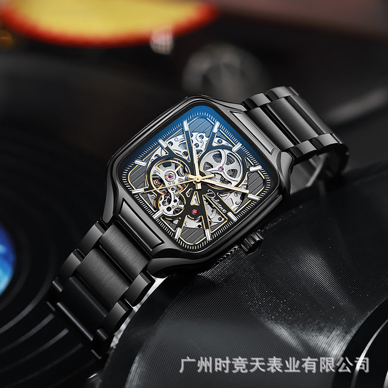GESMART Men's Small Square Automatic Mechanical Skeleton Watch Luminous Water Resistant Fashion Trendy
