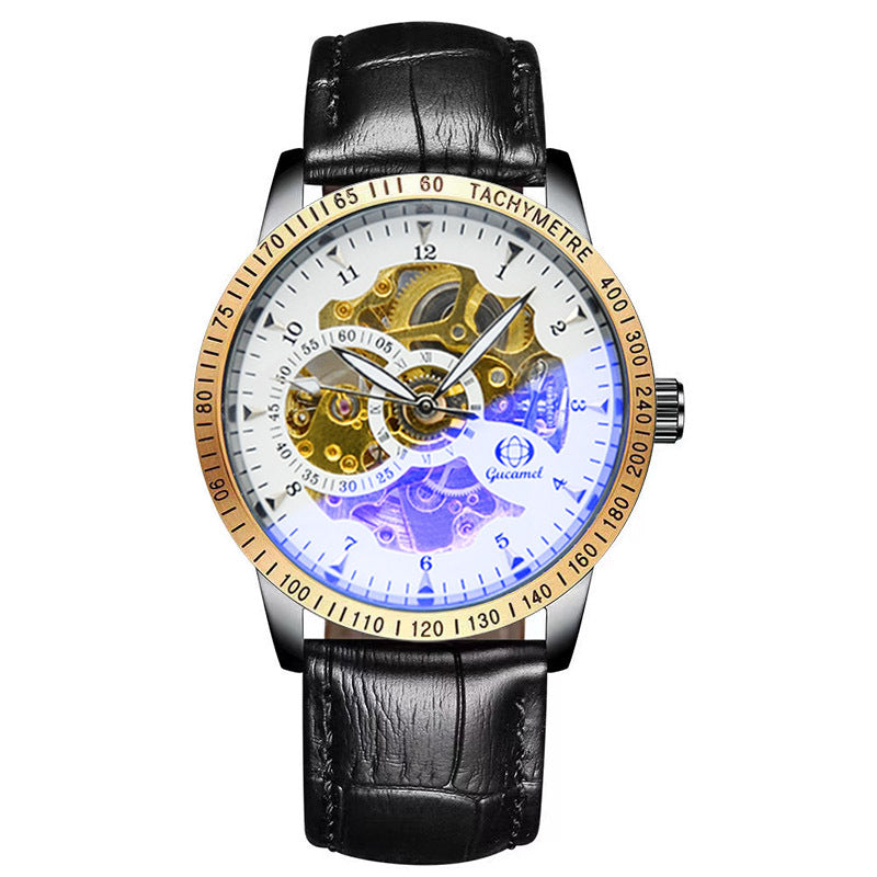 GESMART Men's Automatic Mechanical Watch Black Iridescent Dial Full Gold Tone Business Fashion