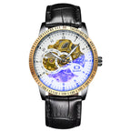 GESMART Men's Automatic Mechanical Watch Black Iridescent Dial Full Gold Tone Business Fashion