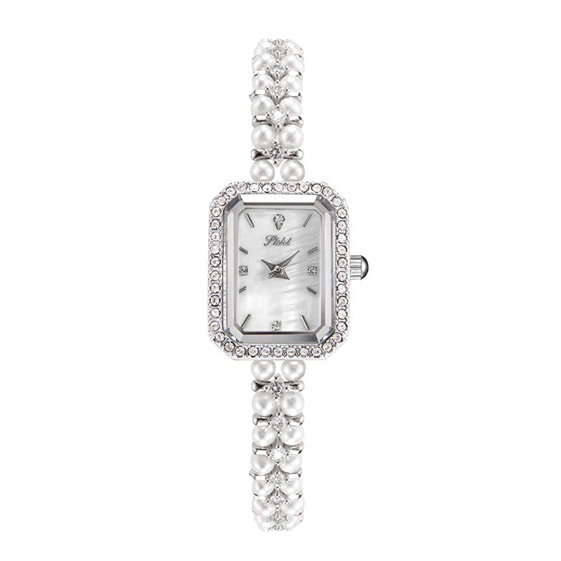 Women's Pearl Bracelet Quartz Watch, Slim Dial