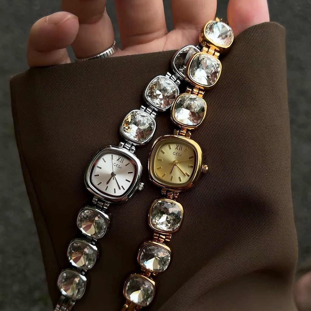 Women's Small Square Rhinestone Bracelet Quartz Watch