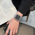 Unisex Couple Square Dial Watch with Steel Bracelet