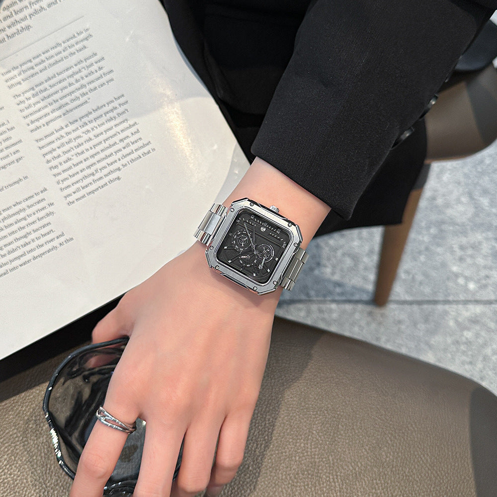 Unisex Couple Square Dial Watch with Steel Bracelet
