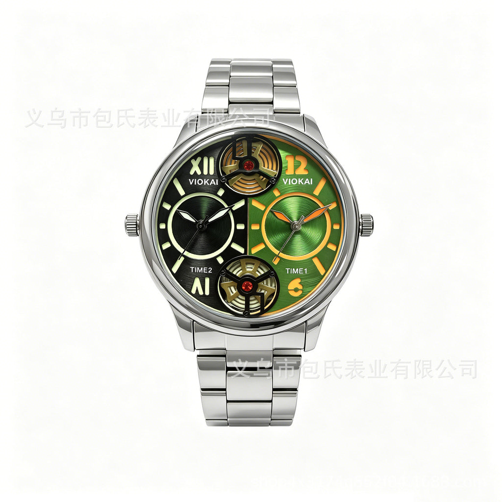 GESMART Men's Dual Time Zone Watch Steel Band Luminous Water Resistant Business