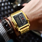 GESMART Men's Dual Movement Dual Display Square Digital Watch Multifunction Water Resistant Creative