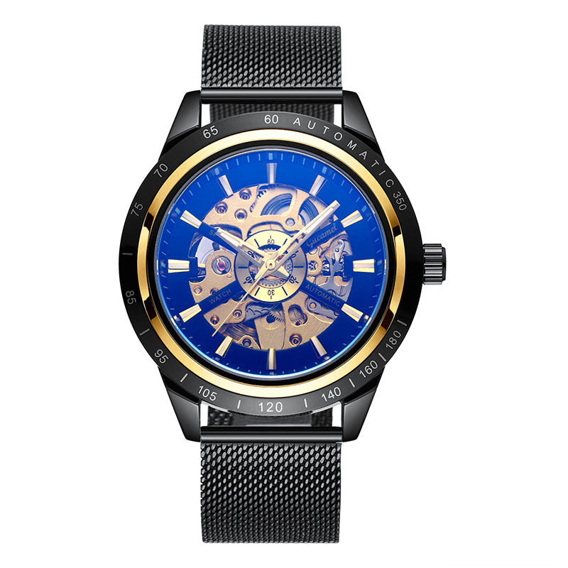 GESMART Men's Automatic Mechanical Watch Mesh Band Luminous Skeleton Exhibition Case Back