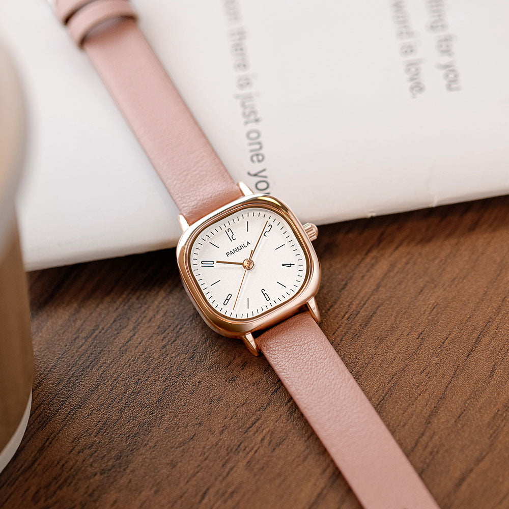 GESMART Women's Small Square Quartz Watch Leather Band Minimalist Elegant Ladies Wristwatch