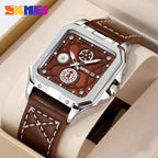 GESMART Men's Square Quartz Watch Independent Second Hand Leather Band Luminous Water Resistant Fashion