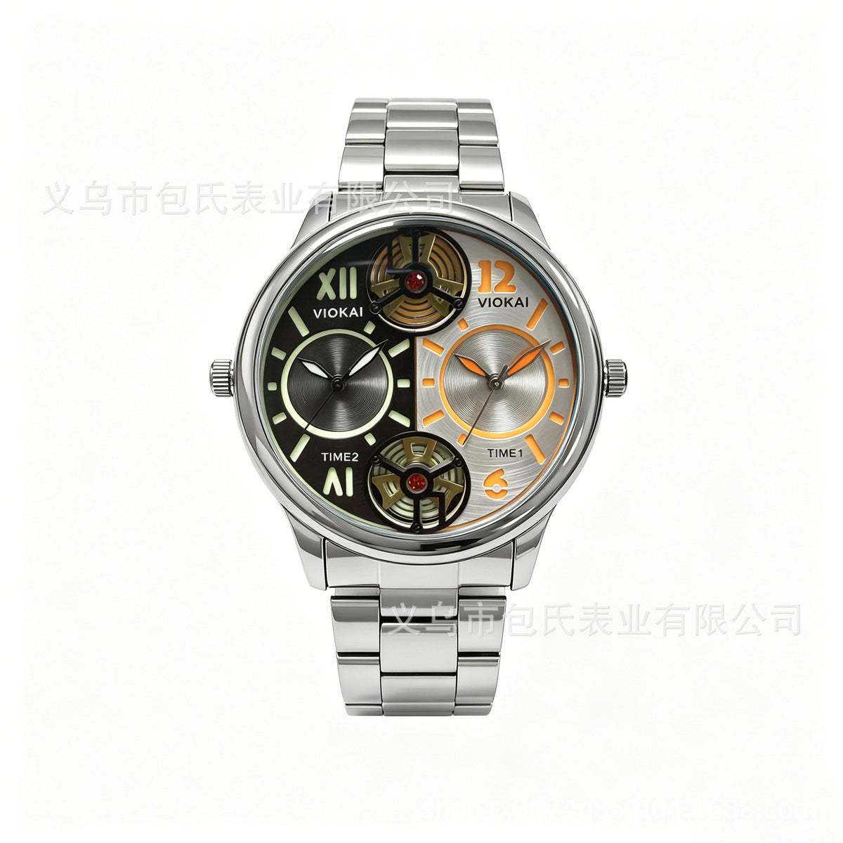GESMART Men's Dual Time Zone Watch Steel Band Luminous Water Resistant Business