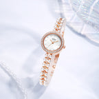 Women's Pearl-Bead Bracelet Round Rhinestone Quartz Watch